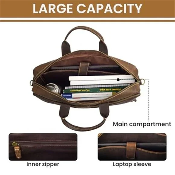 Genuine Leather Messenger Bag for Men – Handcrafted Vintage Laptop Briefcase